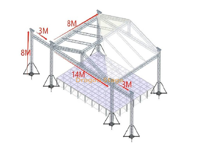 Outdoor Concert Aluminum Truss Stage System Roof Trusses Structure for Event 14x8x8m
