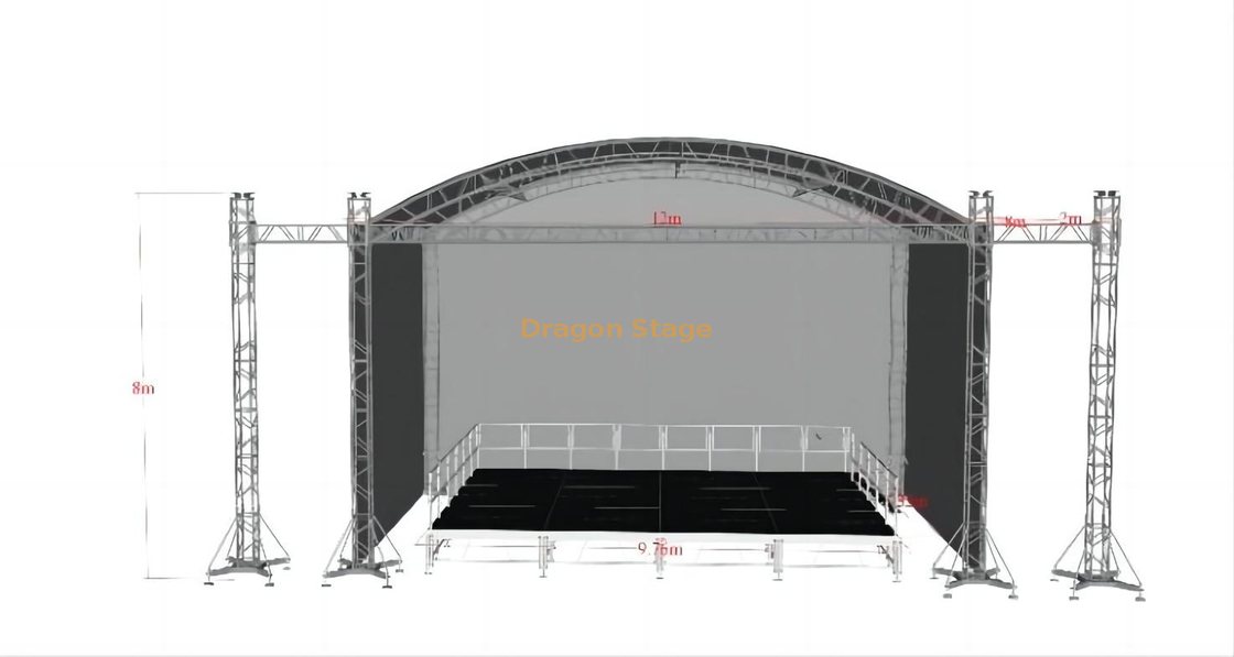 Custom Semi-circle Curved Round Aluminum Spigot Exhibition Concert Outdoor Stage Arc Roof Truss Aluminum 12x8x8m