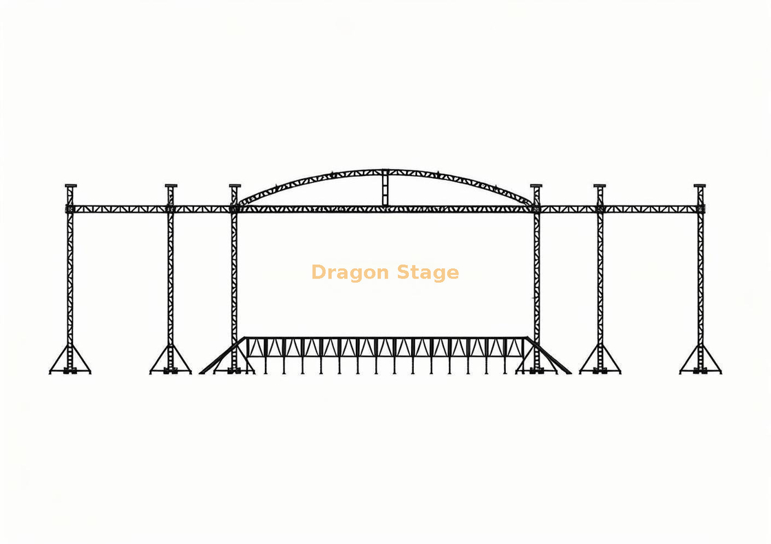 20×18x8m Curved Roof Truss System with Dual 2m Speaker Wings & 6-Pillar Support 