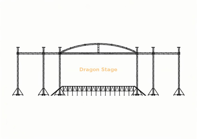 20×18x8m Curved Roof Truss System with Dual 2m Speaker Wings & 6-Pillar Support 