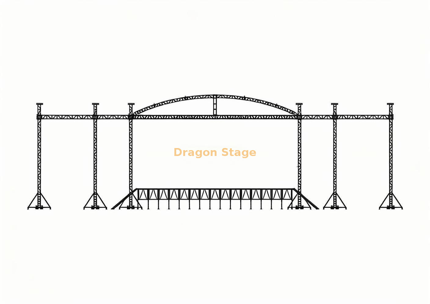 20×18x8m Curved Roof Truss System with Dual 2+3m Speaker Wings & 6-Pillar Support 