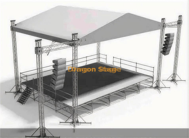 11x7x7m Peak Roof Truss System with Dual 2m Speaker Wings (7m Height, Aluminum Spigot Truss)