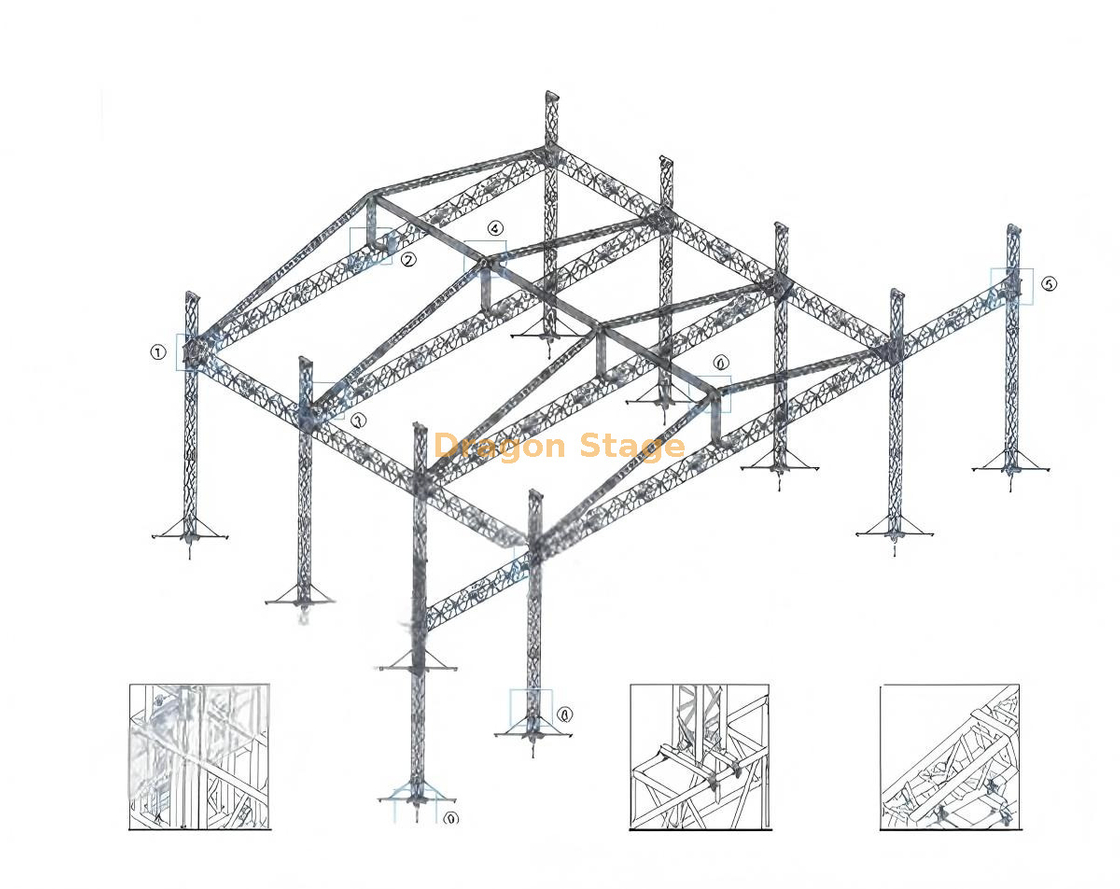 20x18x10m Aluminum Saddle Roof Stage Truss - Heavy-Duty Concert Stage with 3m Speaker Wings