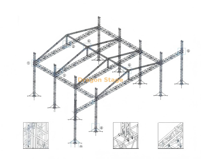 20x18x10m Aluminum Saddle Roof Stage Truss - Heavy-Duty Concert Stage with 3m Speaker Wings