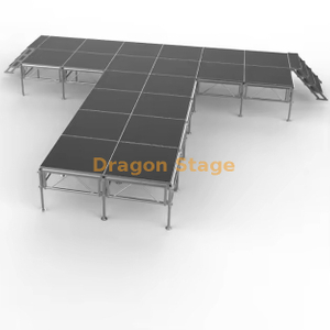 7.32x7.32m T-Shape Modular Aluminum Mobile Stage with Stairs – Height Adjustable (0.8m)