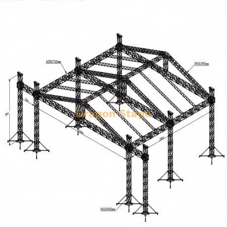 24x24x9m Large Outdoor Concert Stage Roof Truss System with Side Wings – Heavy Duty Aluminum Alloy Peak Roof Assembly