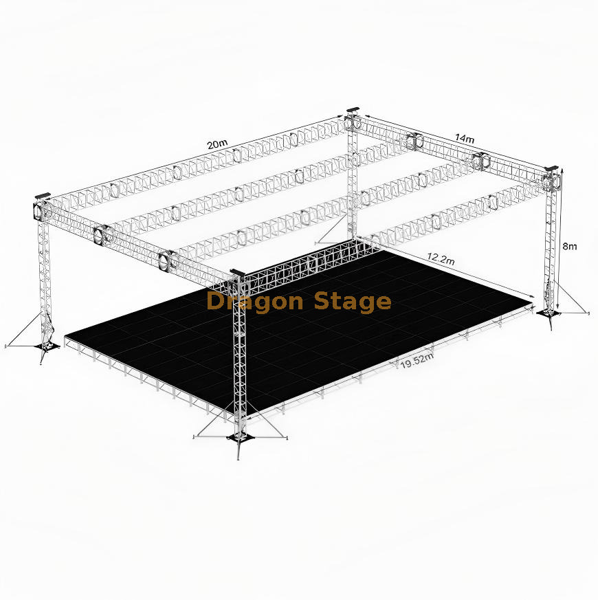 20x14x8m Aluminum Outdoor Concert Stage Truss System with Flat Roof Assembly