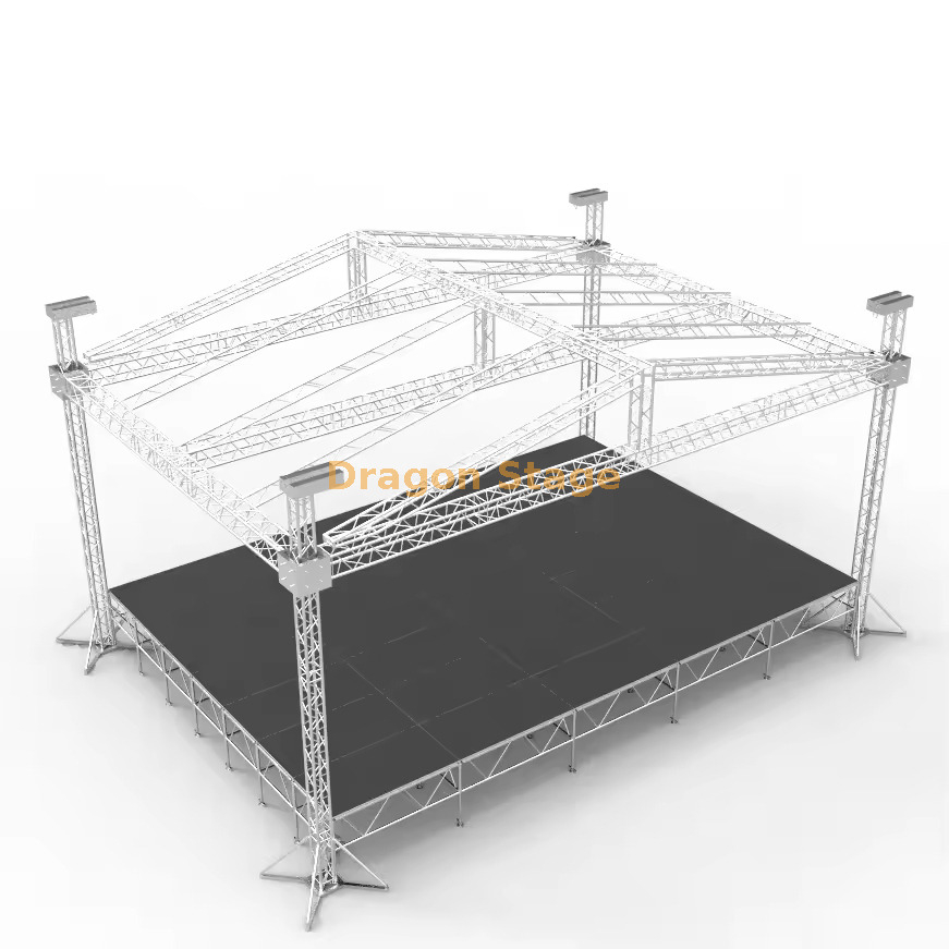 20x14x10m Full System Spigot Roof Stage with Black Pitched Roof | Aluminum Concert Roof Truss System