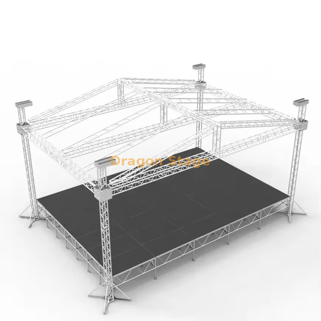 20x14x10m Full System Spigot Roof Stage with Black Pitched Roof | Aluminum Concert Roof Truss System