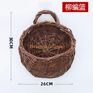 Simulated Violet Wall Hanging Orchid Large Embroidery Artificial Plastic Flower Silk Flower Brown willow weaving basket+sticky hook