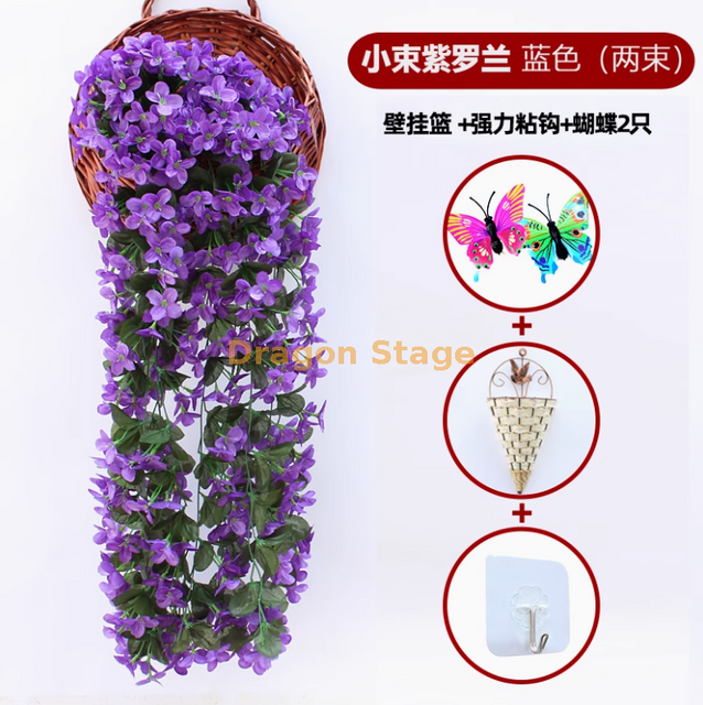 Simulated Violet Wall Hanging Orchid Large Embroidery Artificial Plastic Flower Silk Flower Rattan Dark Blue 2 Small Violet Basket Hook