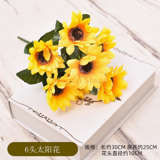 Small Sunflower Simulation Flower Ornament Sunflower Fake Flower Ornament Engineering Flower Plastic 6 Head Big Sunflower