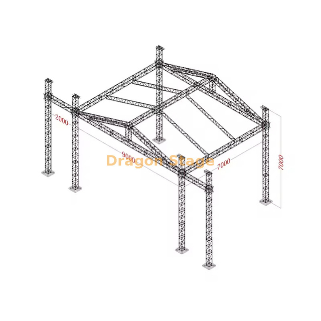 9x7x7m Peak Roof Truss System with Dual 2m Speaker Wings (Aluminum Spigot Truss)