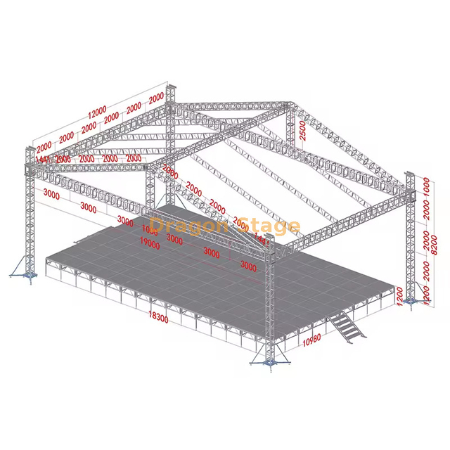 19x12x8m Professional 4-Pillar Outdoor Concert Roof System