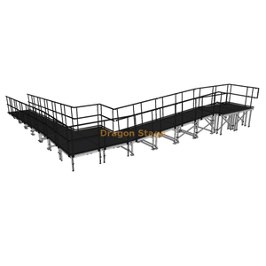 9.82x10.71m 90-Degree Modular Aluminum Stage Ramp with Landing and Dual Guardrails