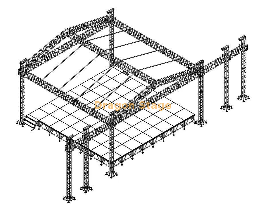 Outdoor Concert Stage Aluminum Roof Truss with Wings for Led And Speakers 12x10x7m