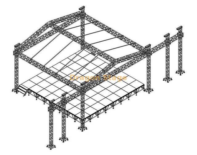 Outdoor Concert Stage Aluminum Roof Truss with Wings for Led And Speakers 12x10x7m