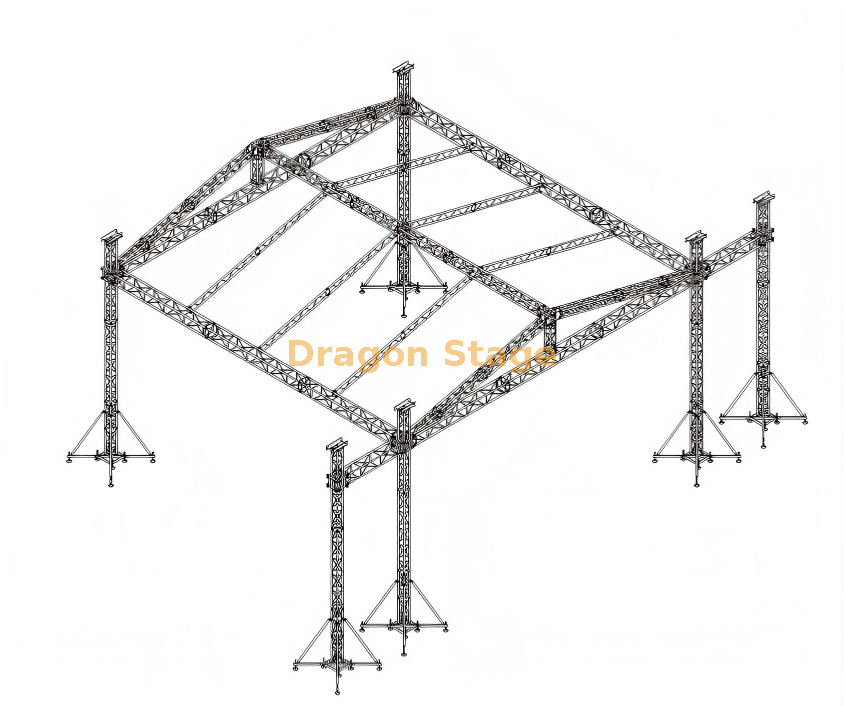 9x9x8m Aluminum Stage Roof Truss System with Speaker Wings 2m Wide