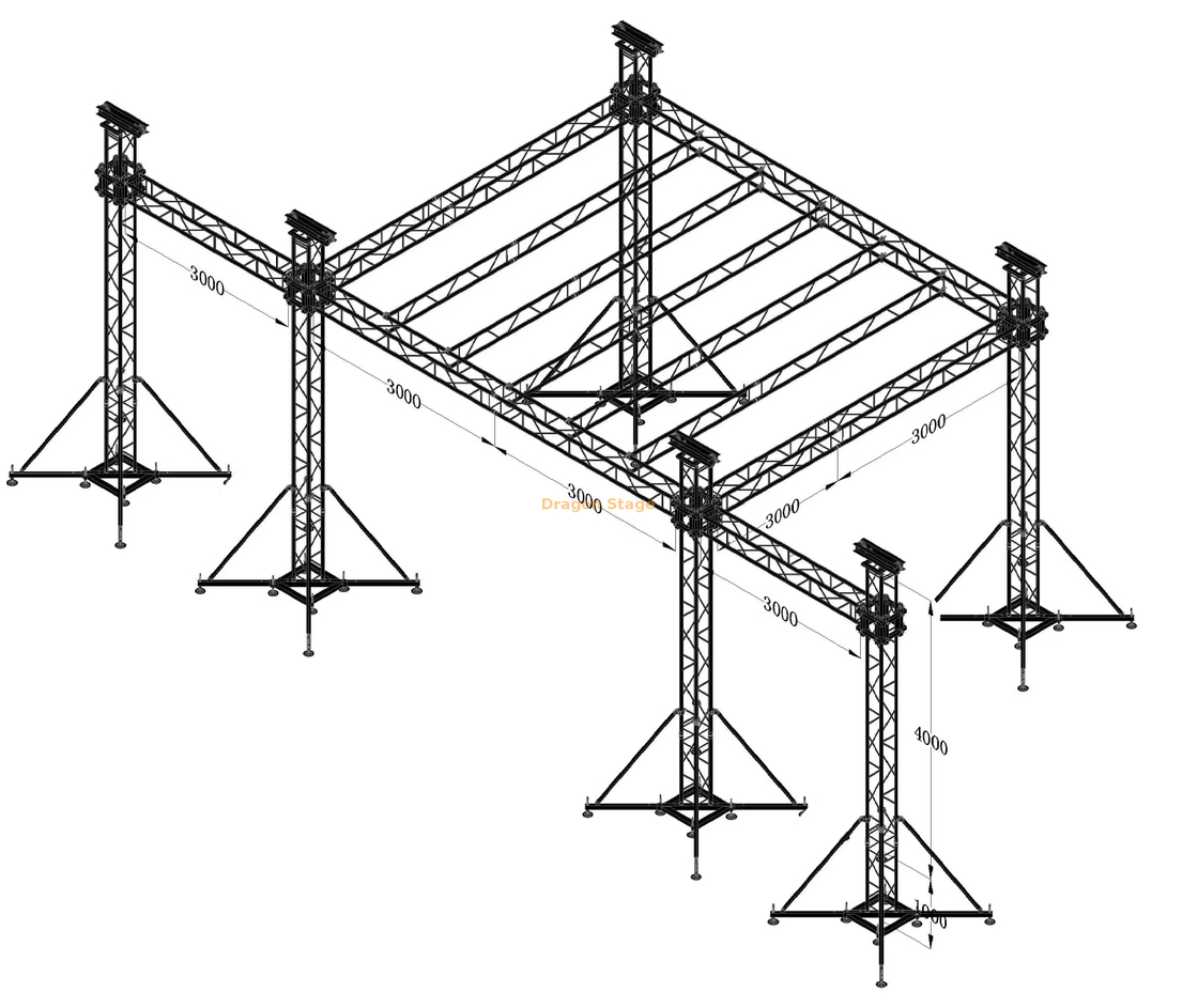 6x6x5m Flat Roof Aluminum Stage Truss System with 5m Height & 3m Speaker Wings
