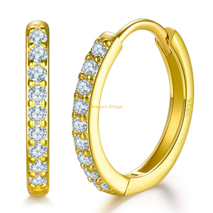 Fashion Gold Plated 925 Sterling Silver Cubic Zirconia Tiny Hoop Huggie Earrings