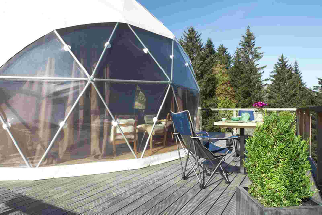 High Quality Glass Geodesic Dome Tent with Electric Skylights