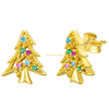 women girls jewelry gift supply stainless steel gold plated rhinestone christmas tree stud earrings