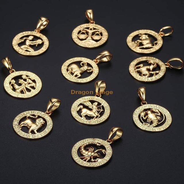 Personalized Jewelry Silver Custom 18k Gold Plated Horoscope Coin Pendant Stainless Steel 12 Zodiac Sign Constellations Necklace