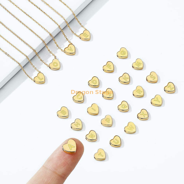 wholesale women jewelry stainless steel tiny 18k 14k gold plated kids dainty alphabet charm custom initial letter heart necklace