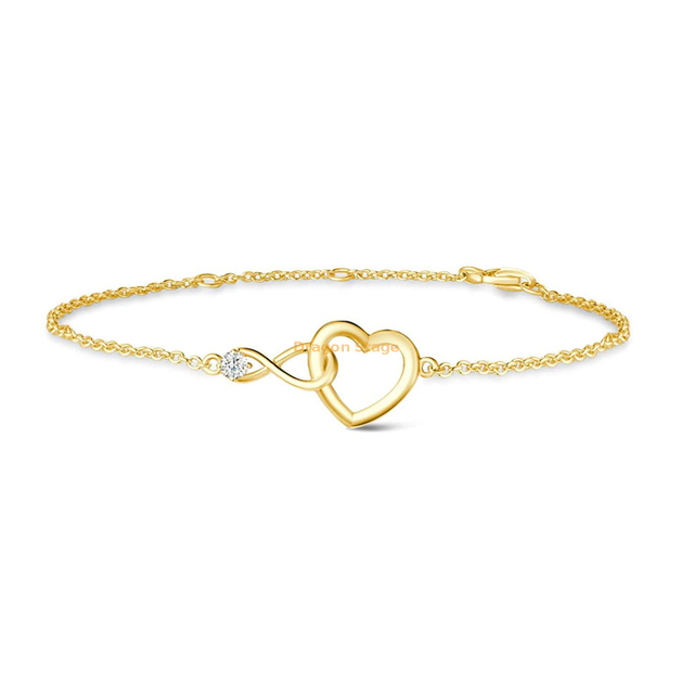 women fashion jewelry gold plated adjustable chain custom charm zircon 925 sterling silver infinity heart bracelet