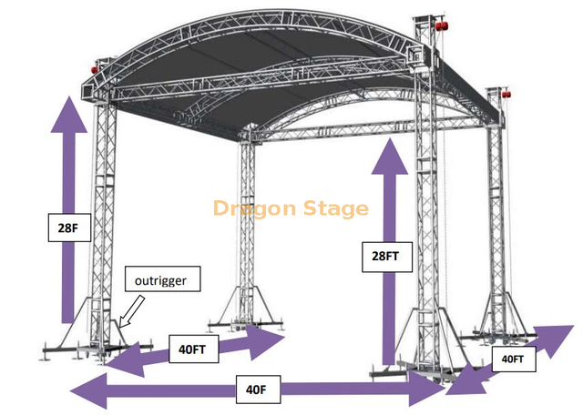 Outdoor Aluminum Concert Stage Truss Curved Roof Lighting Truss 12x12x9m (40x40x28ft)