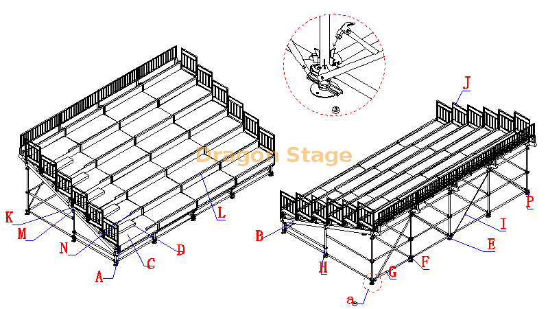 Steel High-capacity Dismountable Grandstand Scaffolding Bleachers Temporary Seating System for 3000 Audiences