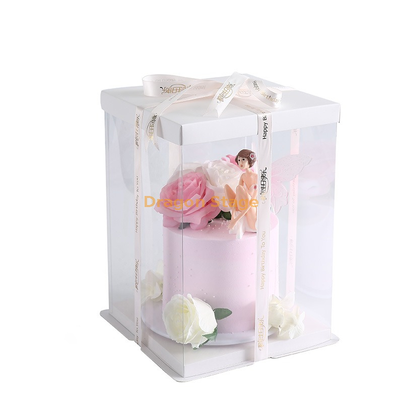 Wholesale White Printed Heart Shaped Custom Logo Happy Birthday Clear Plastic Paper Cake Box Acrylic Cake Boxes with Lid