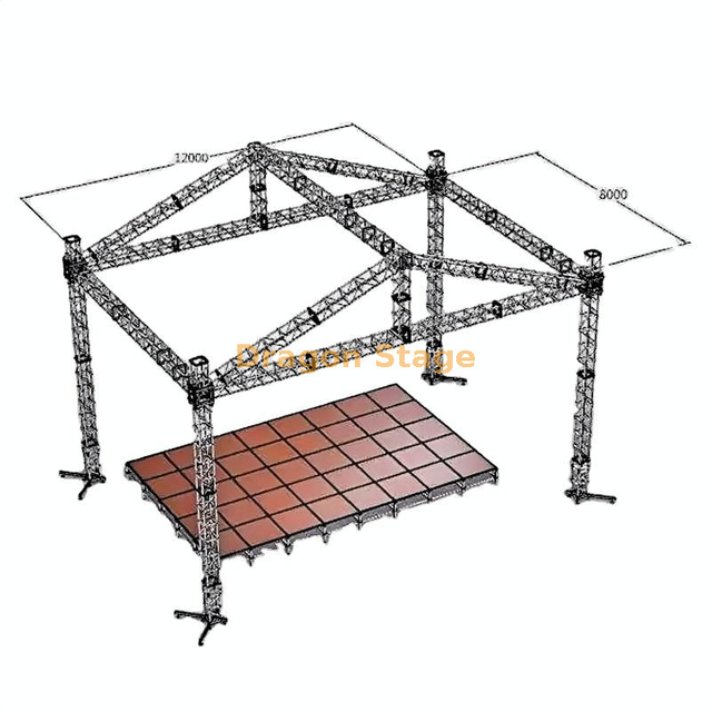 Square Aluminum Portable Fountain Stage with Roof Truss System 12x6x6m