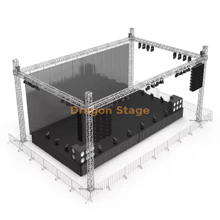 Professional 12m x 9m Aluminum Mobile Stage Truss System with Integrated Lighting & Sound Support