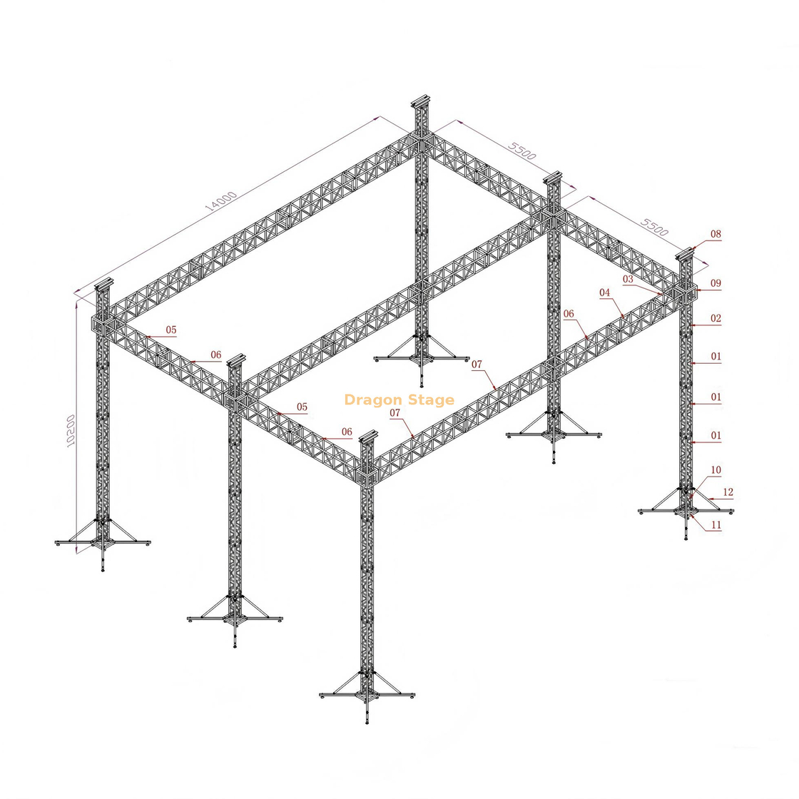 Outdoor Concert Lighting Truss System 14x11x10m
