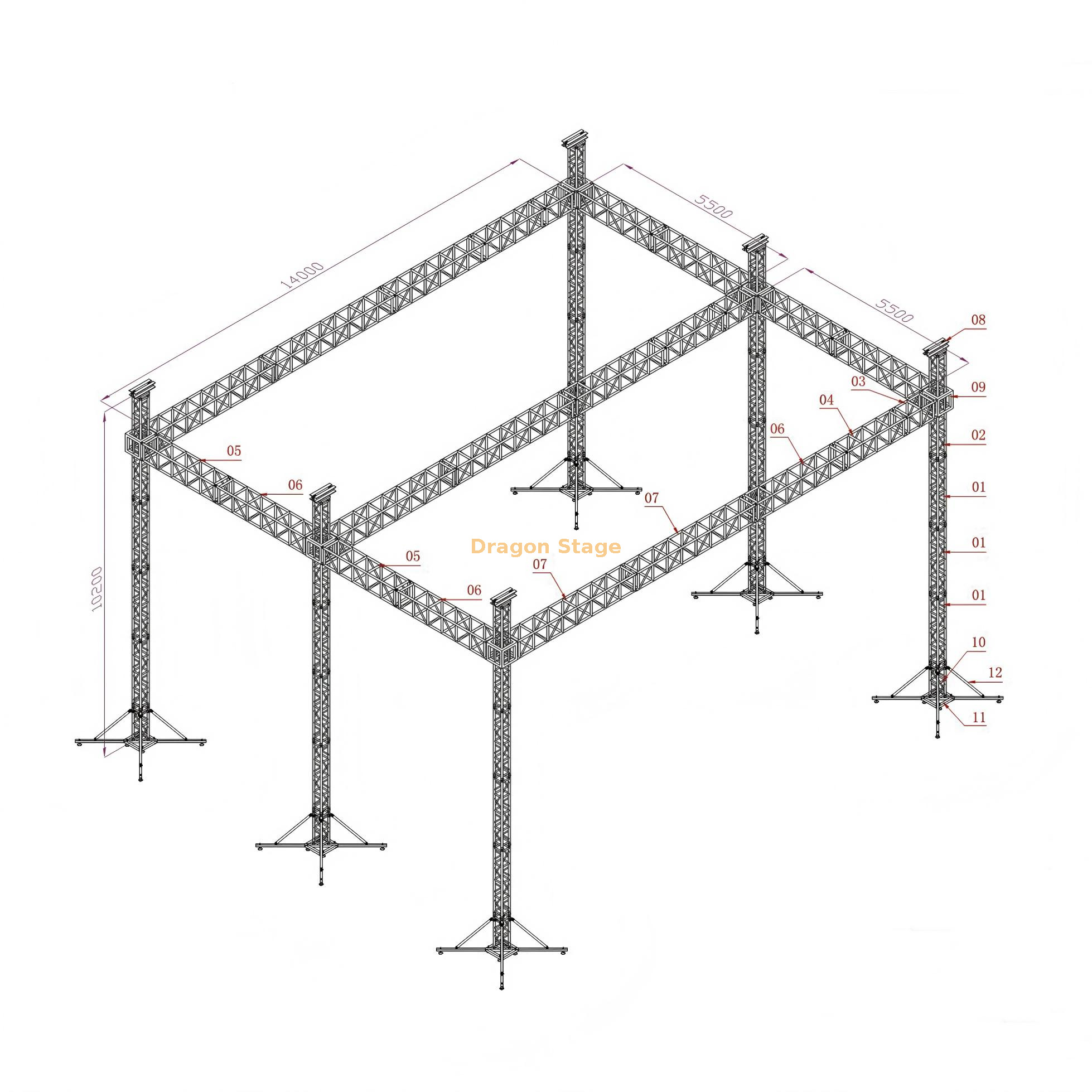 Outdoor Concert Lighting Truss System 14x11x10m
