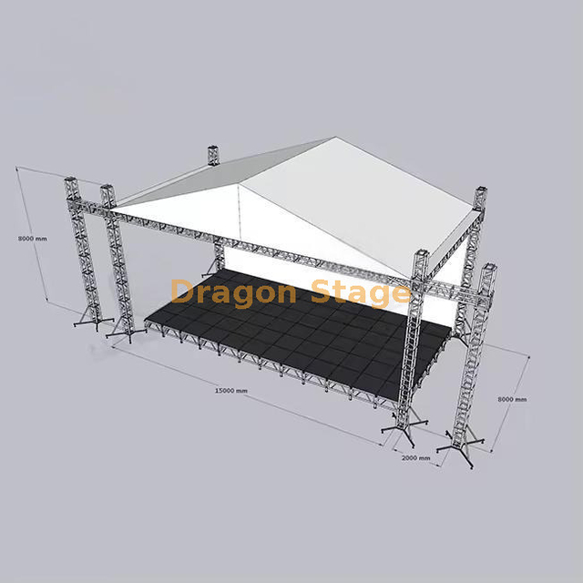 15x8x8m Peak Roof Truss System with Dual 2m Line Array Wings (8m Height, Aluminum Spigot Truss)