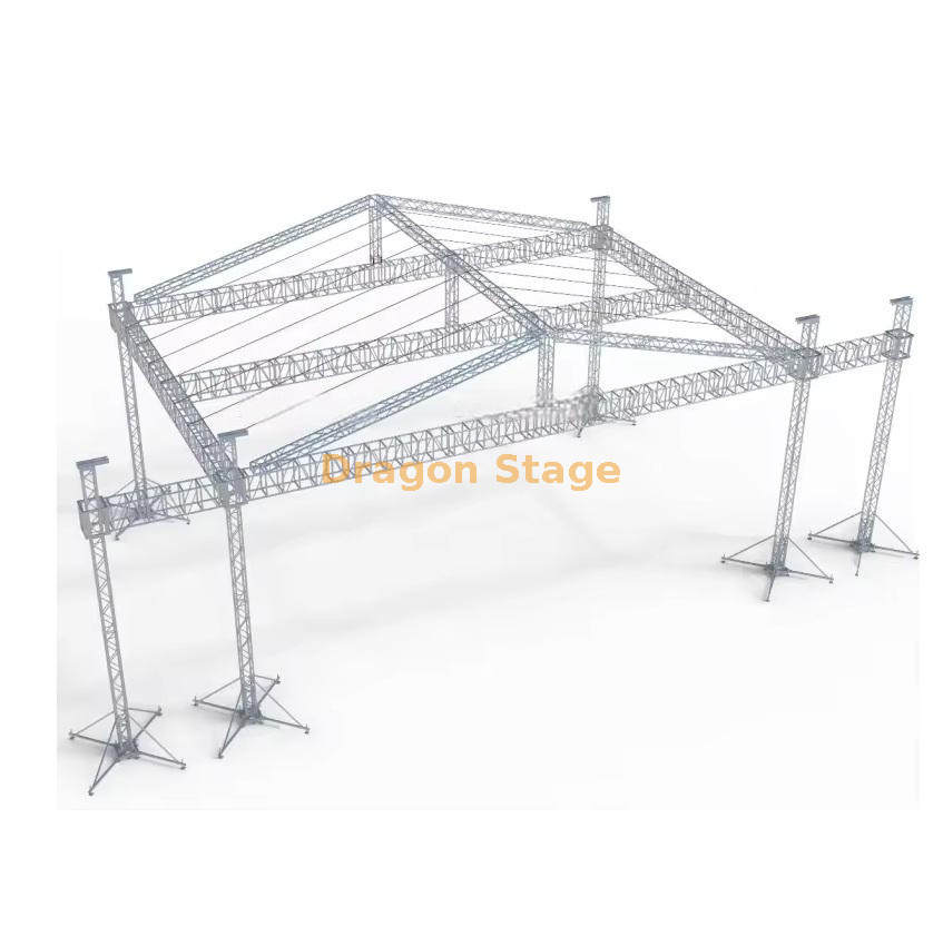 18x14x7m Peak Roof Truss System with Dual 2m Speaker Wings for Concert (7m Height, Aluminum Spigot Truss)