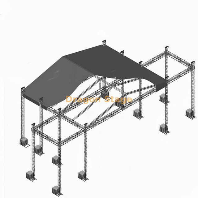 21x18x12m Large-Scale Aluminum Saddle Roof Stage Truss with 6m Audio Side Wings