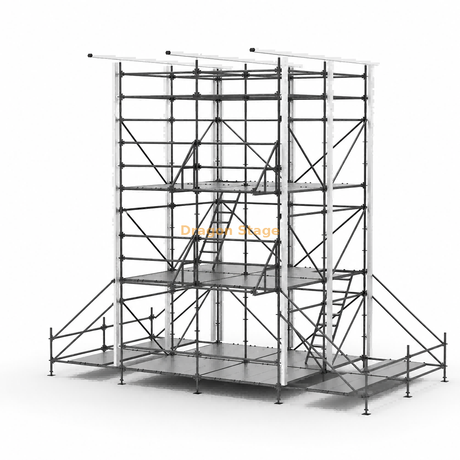 4x4m Multi-Level Hybrid Ringlock FOH Control Tower with Single-Slope Aluminum Roof