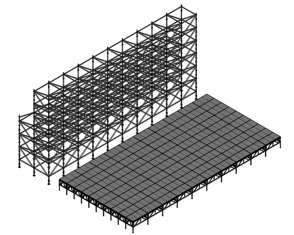 20x12m Ringlock LED Background Wall with 20x10m Aluminum Brace Stage and 2 Stairs