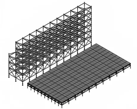 20x12m Ringlock LED Background Wall with 20x10m Aluminum Brace Stage and 2 Stairs