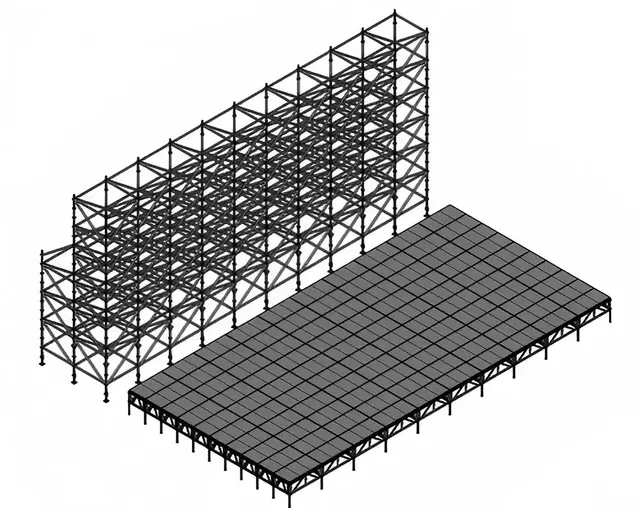 20x12m Ringlock LED Background Wall with 20x10m Aluminum Brace Stage and 2 Stairs
