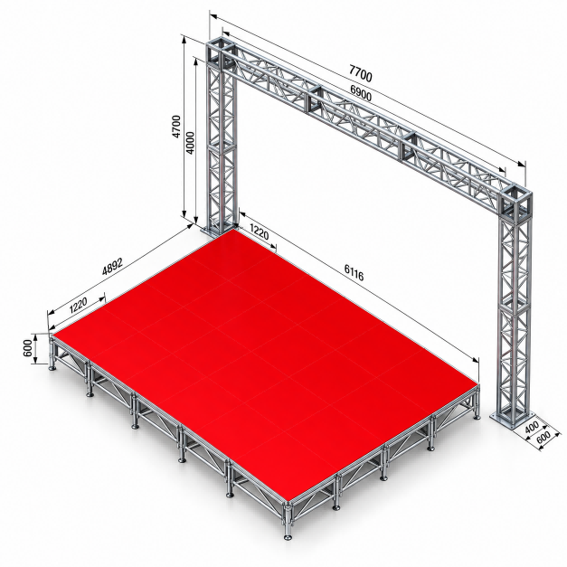 6.72x4.89m Red Modular Event Stage with 7.7m Wide and 4.4m High Rear Box Truss Gantry.png