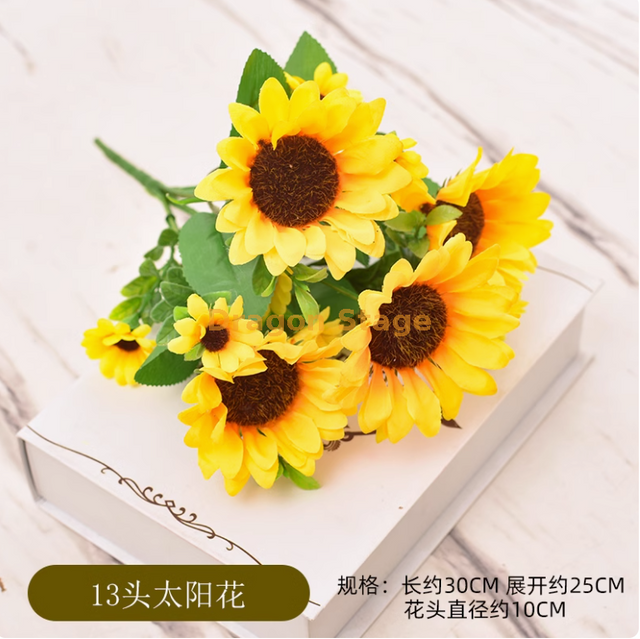 Small Sunflower Simulation Flower Ornament Sunflower Fake Flower Ornament Engineering Flower Plastic 13 Head Big Sunflower
