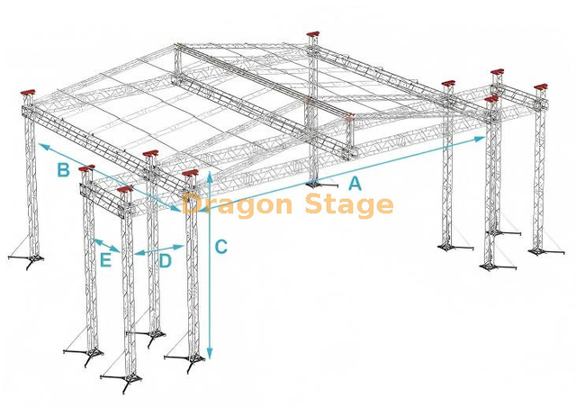 Professional 20x20x12m Aluminum Concert Stage Roof System - 12m High Stadium Truss with Dual 3m wide Line Array Speaker Wings