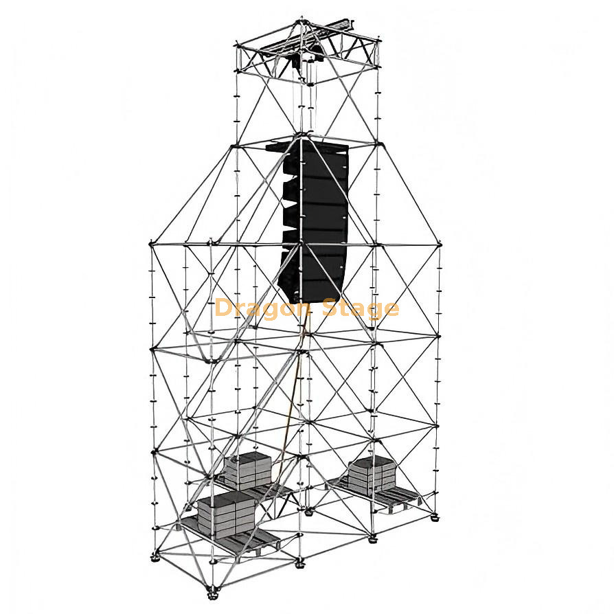 4-Tower Ringlock Line Array Hanging System with 10m Main Tower and 3 Auxiliary Towers