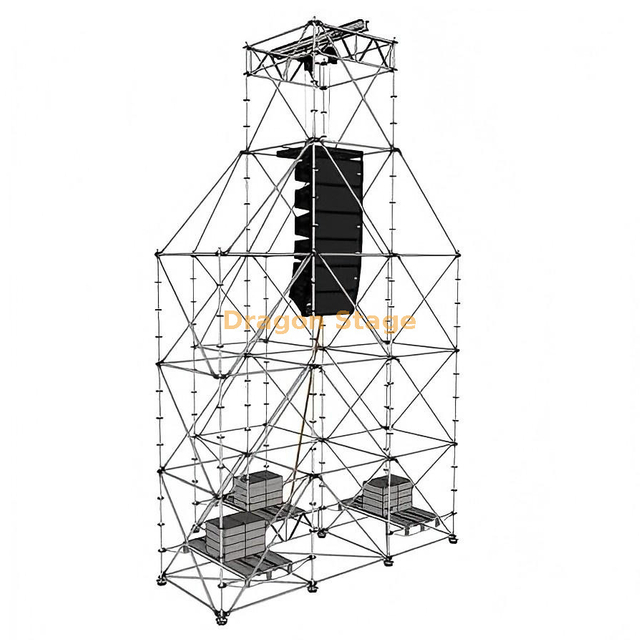 4-Tower Ringlock Line Array Hanging System with 10m Main Tower and 3 Auxiliary Towers