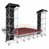 Integrated Ringlock Stage System with 2 Line Array Towers, 10x10m Stage, and Rear Loading Ramp