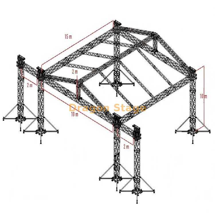 Heavy Duty Aluminum Stage Truss Roof System 18x15x10m | Outdoor Concert Lighting Rig with 2m Speaker Wings